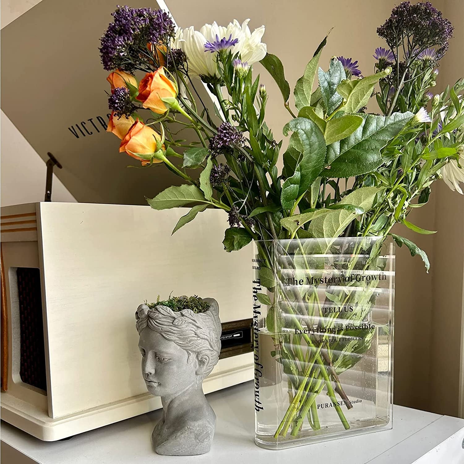 Book Vase for Flowers Aesthetic Room Decor - Artistic and Cultural Decorative Acrylic Vase