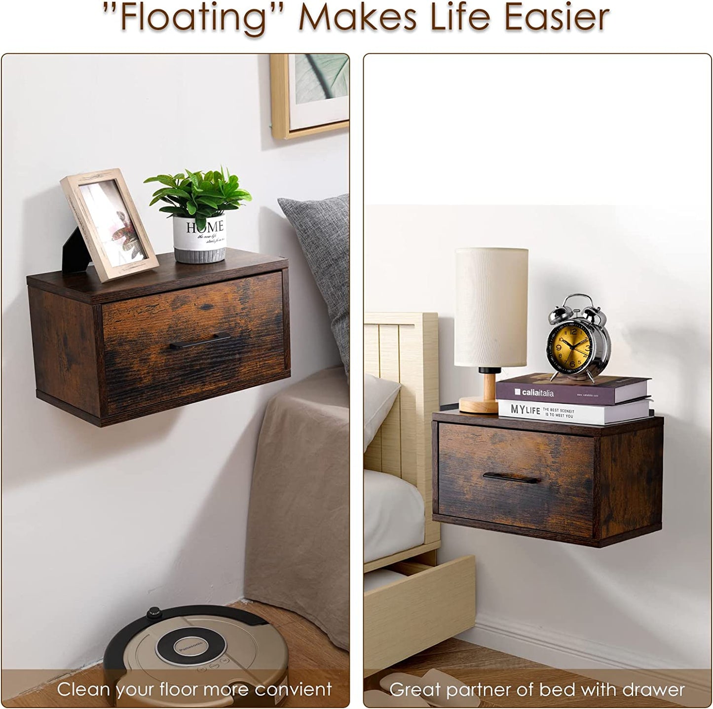 Wall Mounted Nightstand - Floating Nightstand Table with Drawer Bedside Shelf