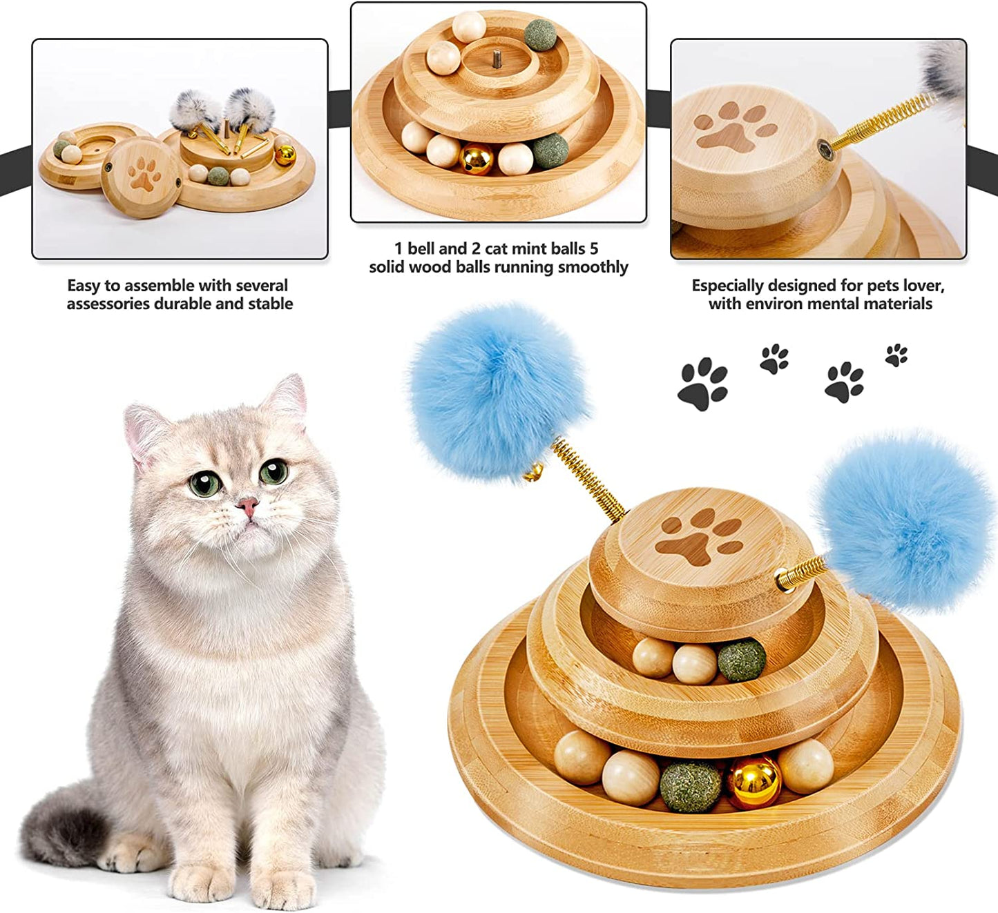 Cat Ball Track - Cat Ball Tower with Removable Balls Interactive Cat Toys for Metal Physical Exercise