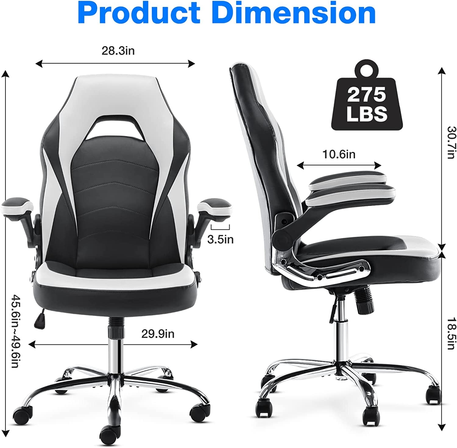 Gaming Chair - Office Chair Flip-Up Armrest and Height Adjustable Desk Chair with Lumbar Support