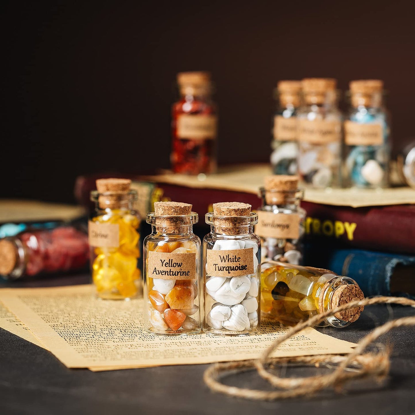 48-Piece Crystal and Healing Stones Set: Assorted Gemstones in Bottles