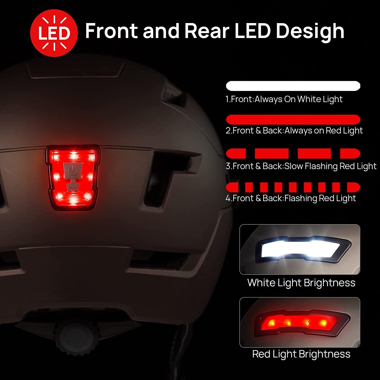 Adult Bike Helmet with USB Rechargeable LED Front and Back Light