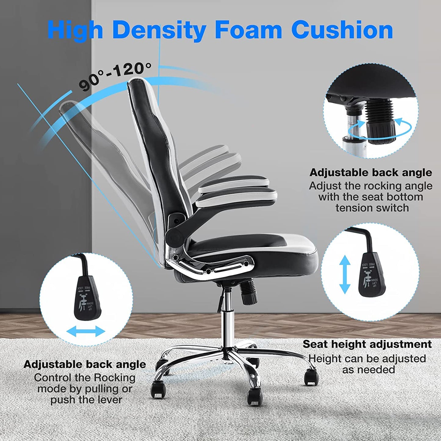 Gaming Chair - Office Chair Flip-Up Armrest and Height Adjustable Desk Chair with Lumbar Support