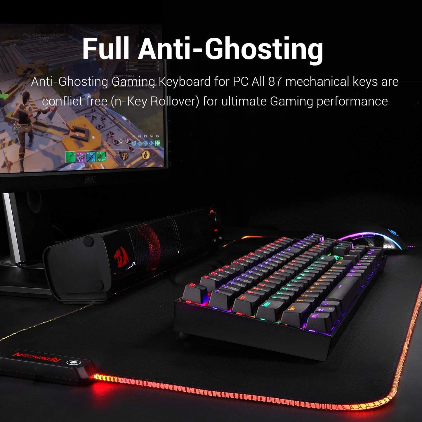 Mechanical Gaming Keyboard - RGB LED Rainbow Backlit Wired Keyboard with Red Switches 104 Keys