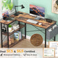 Office Desk - 47 Inch Desk with Outlets & USB Ports Reversible and Storage Shelves & Hook