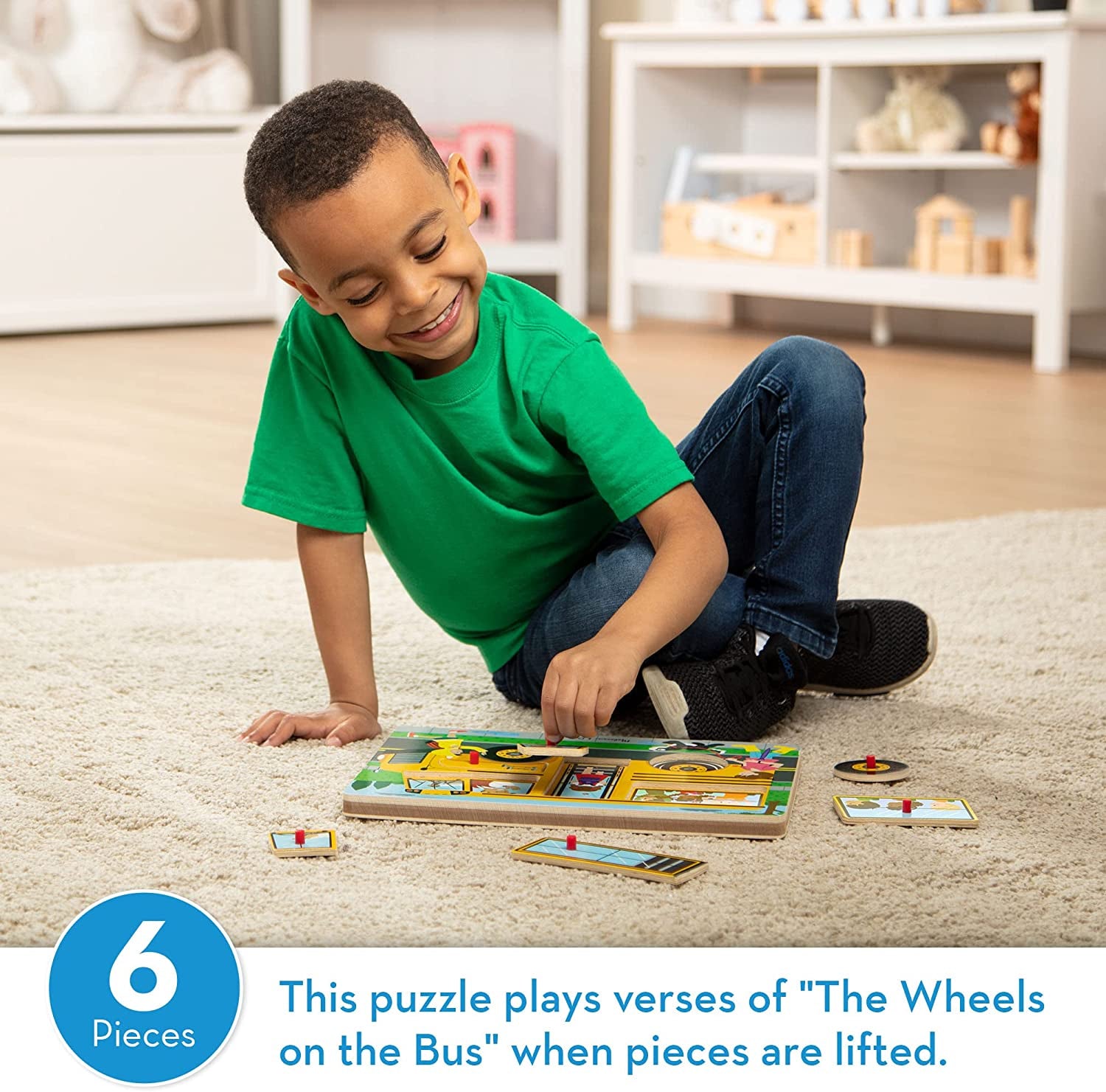 The Wheels on the Bus Toy Puzzle - Wooden School Bus Puzzle Toys for Kids and Toddlers