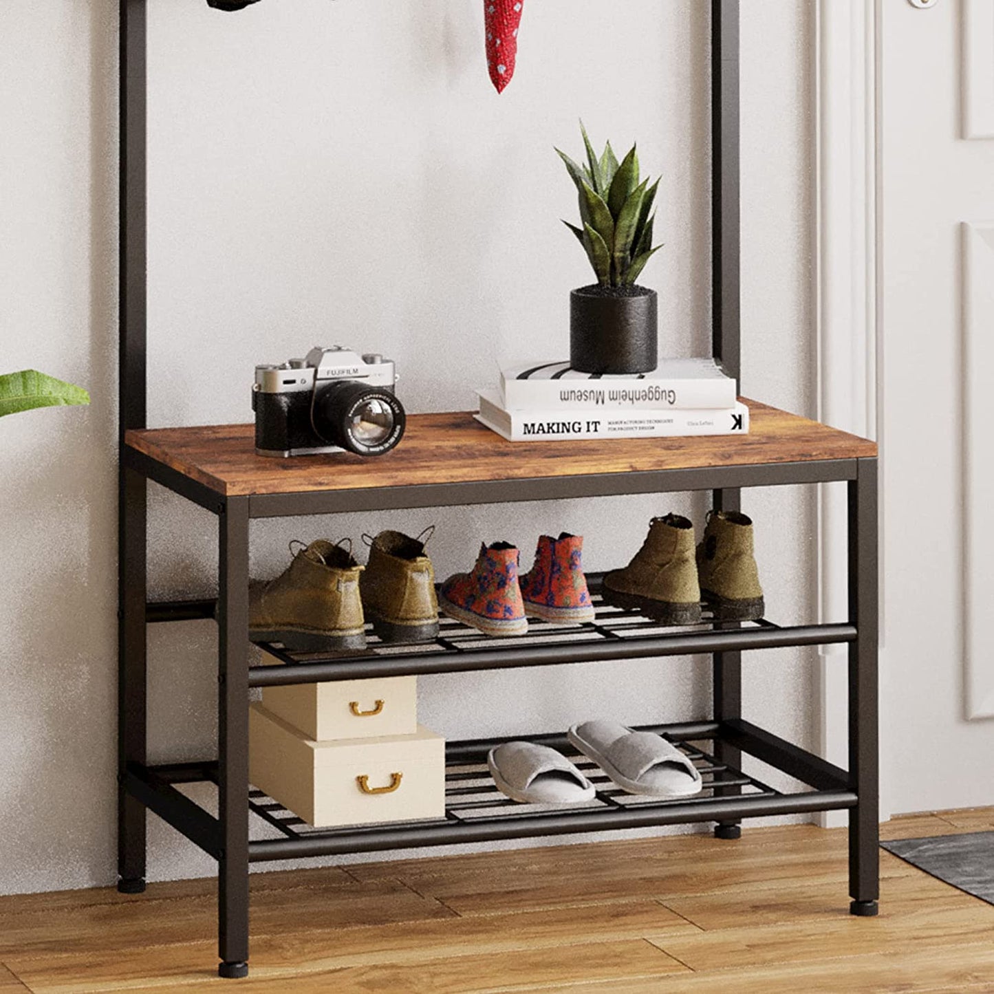 3 In 1 Coat Rack Hall Tree with Shoe Rack Bench for Entryway