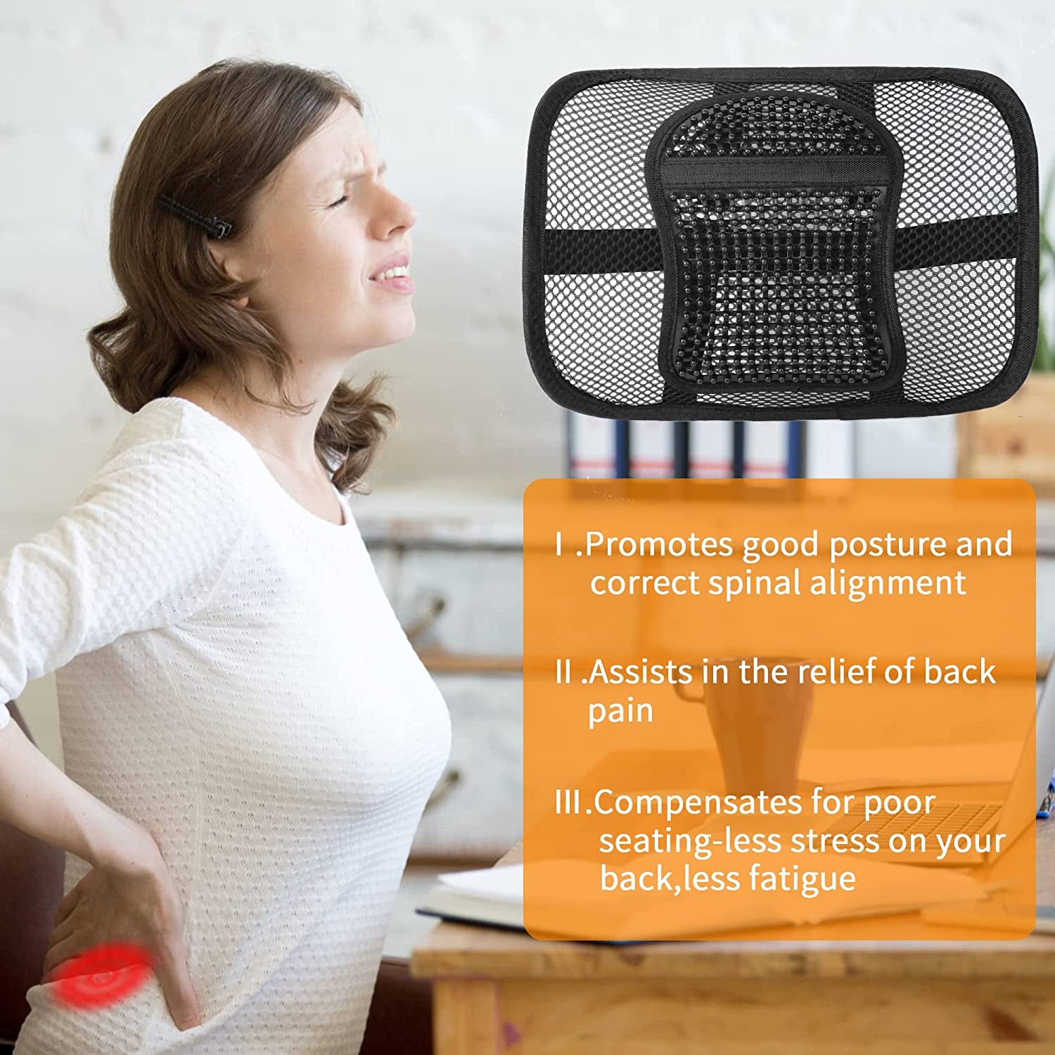 Lumbar Support Back - Seat Cushion with Breathable Mesh