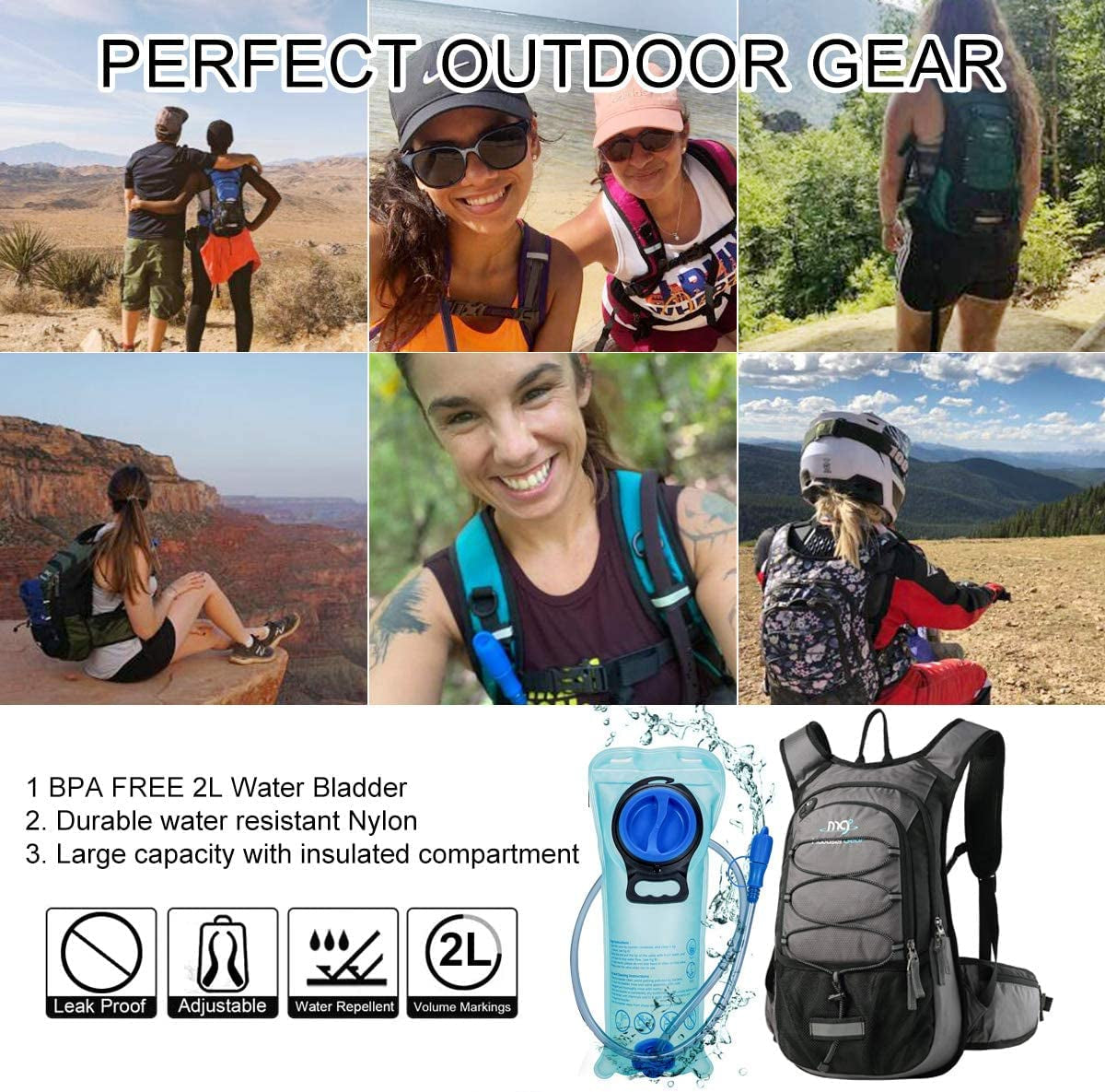 Insulated Hydration Backpack - Pack with 2L BPA Free Bladder - Keeps Liquid Cool up to 4 Hours for Running, Hiking, Cycling, Camping