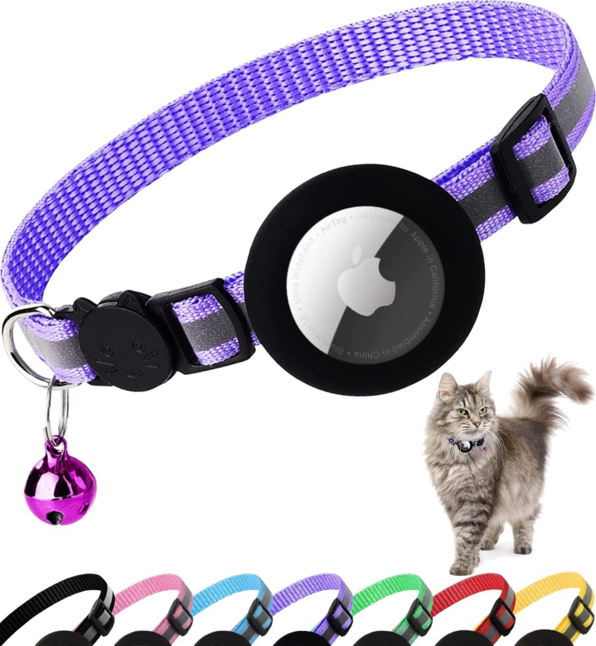 Cat Airtag - Reflective Kitten Collar with Apple Air Tag Holder and Bell