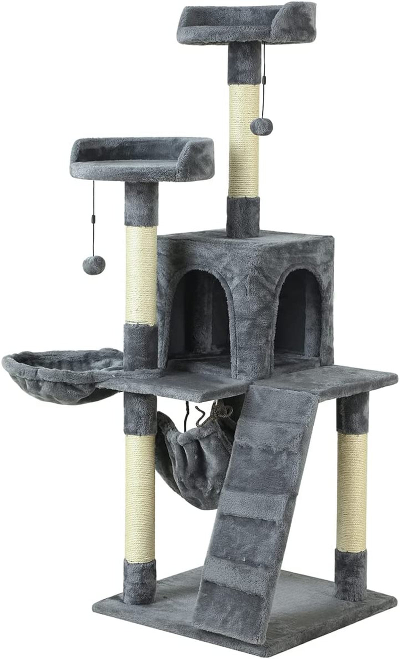 Cat Tree - Tall Cat Tower Scratch Post with Natural Sisal Rope and Hammock & Cradle