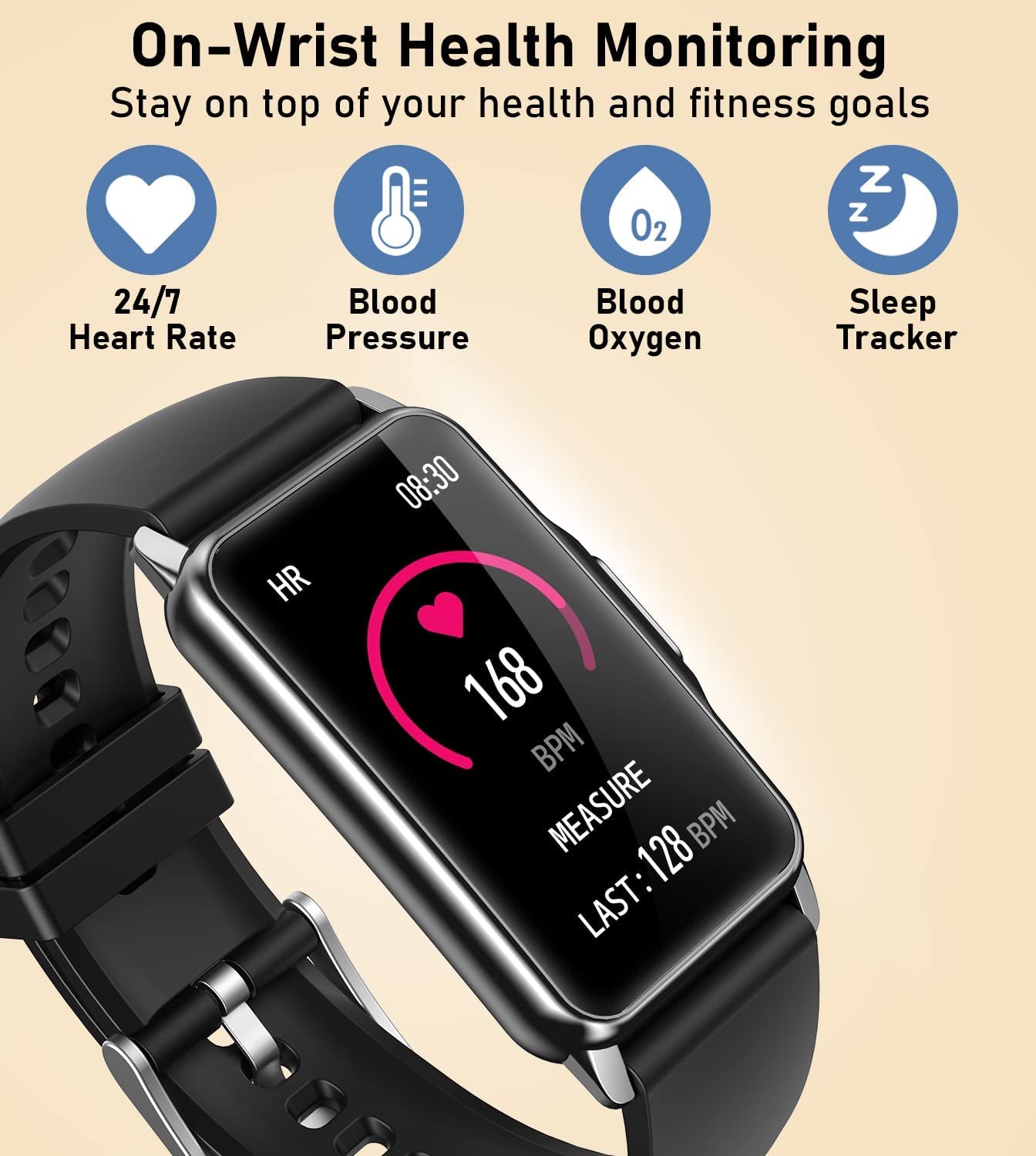 Fitness Smartwatch - Tracker with Heart Rate Oxygen Blood Pressure & Sleep Monitor