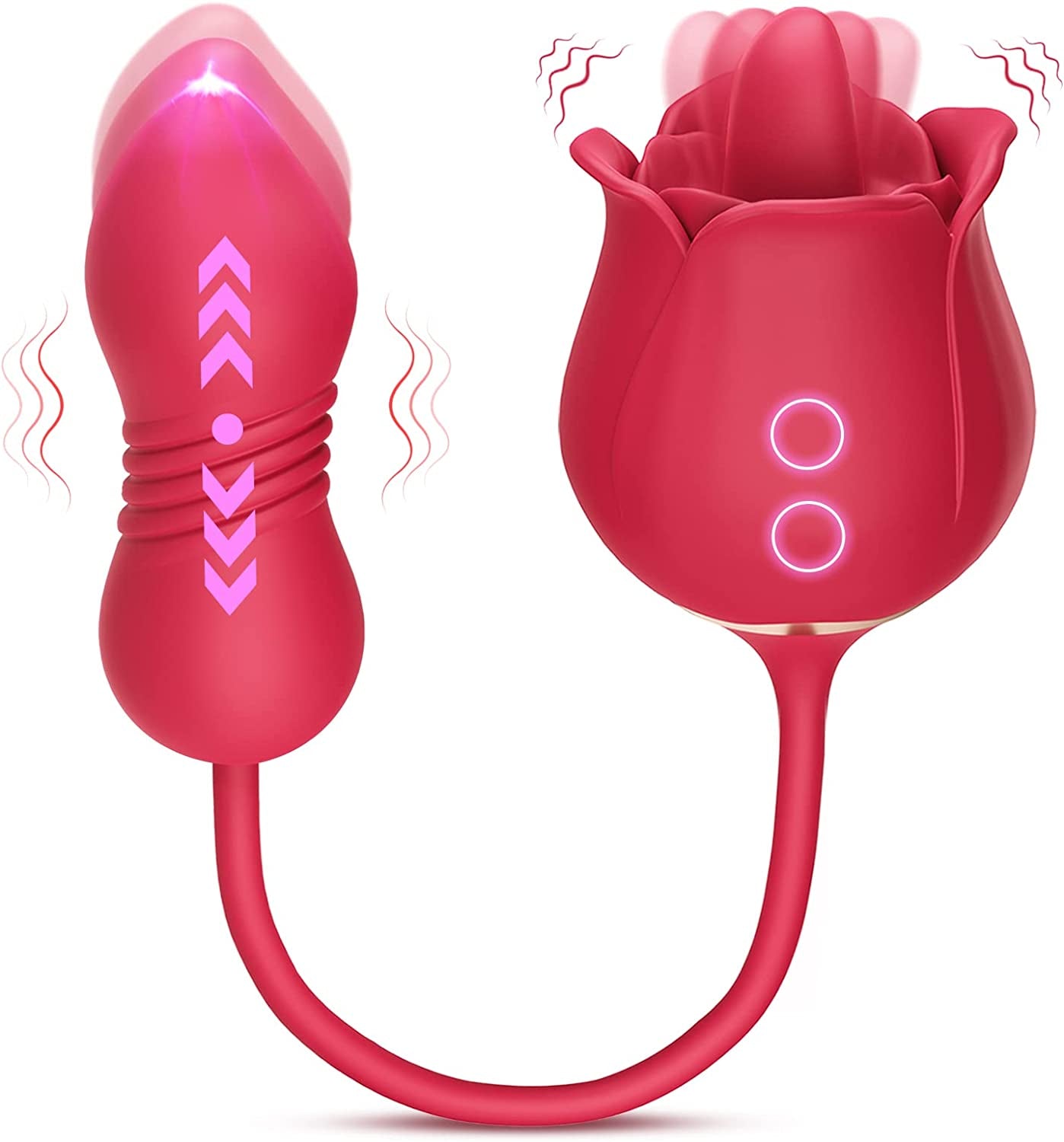 3 In 1 Rose Sex Toy Dildo Vibrator - Rose Stimulator with 9 Tongue Licking & 9 Thrusting Dildo Vibrators