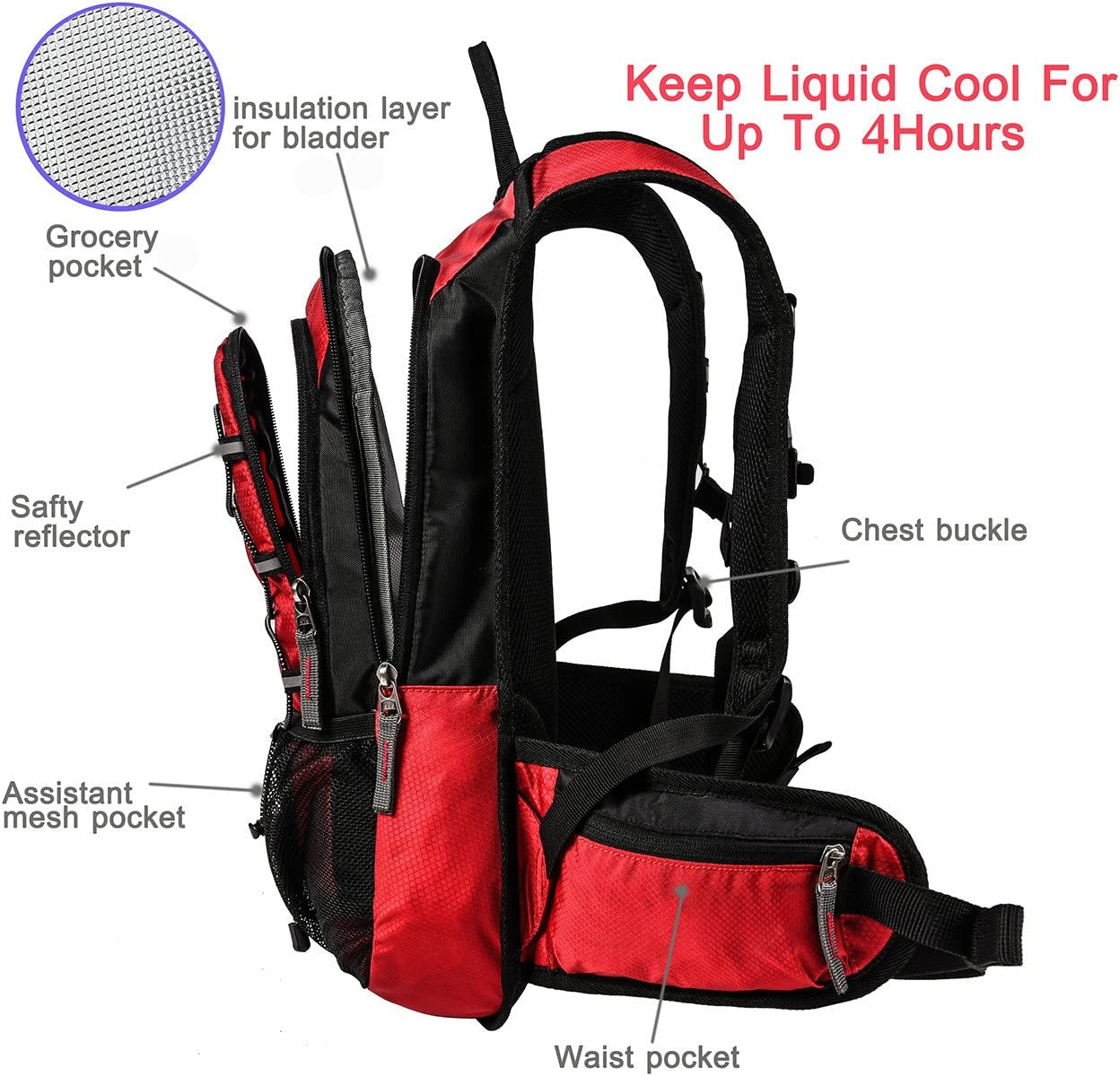 Insulated Hydration Backpack - Pack with 2L BPA Free Bladder - Keeps Liquid Cool up to 4 Hours for Running, Hiking, Cycling, Camping