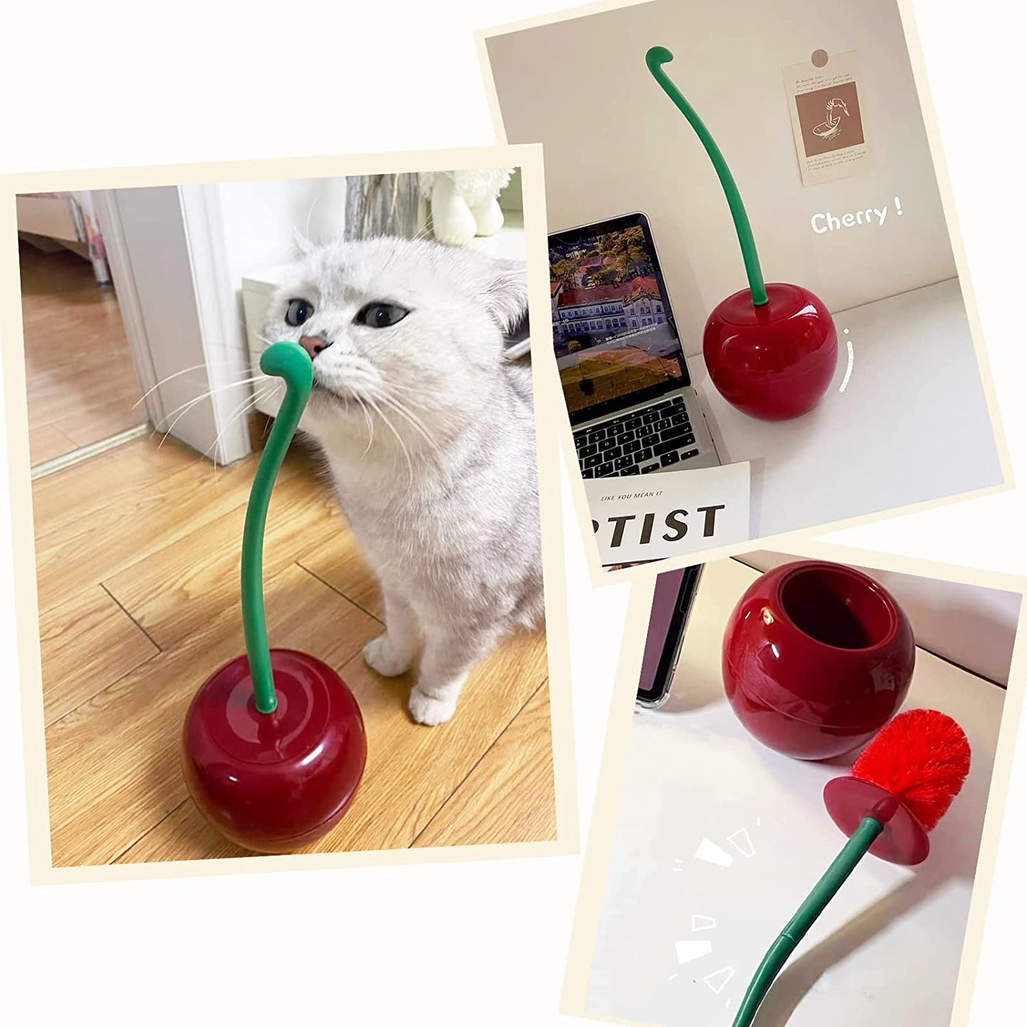 Cherry Toilet Brush and Holder - Toilet Brush Holder Combo Set for Bathroom Decor