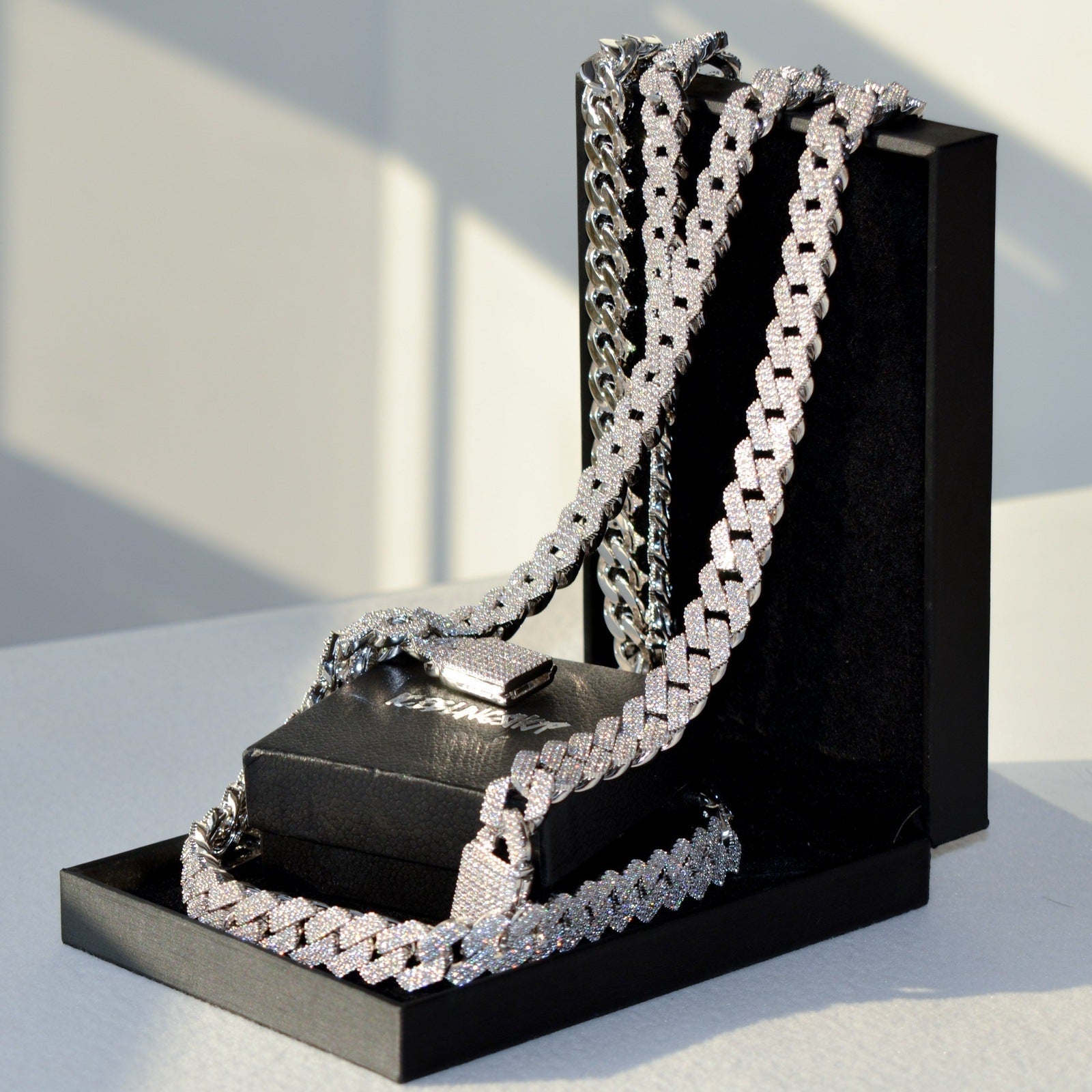 Diamond Prong Cuban Link Chain White Gold