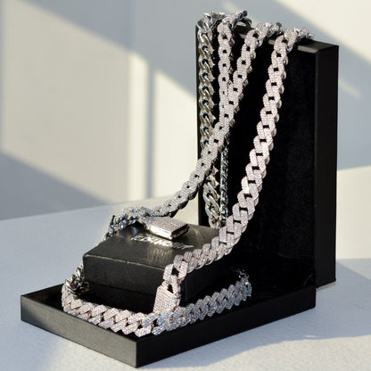 Diamond Prong Cuban Link Chain White Gold