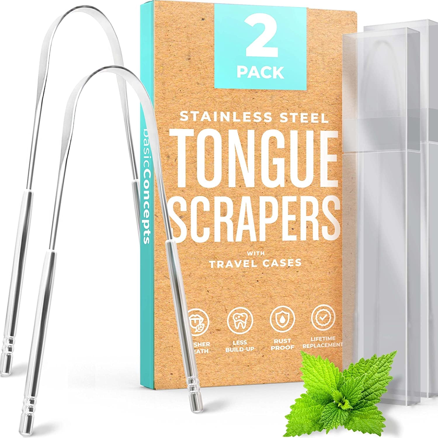 Stainless Steel Tongue Scraper - 2 Pack Tongue Cleaners