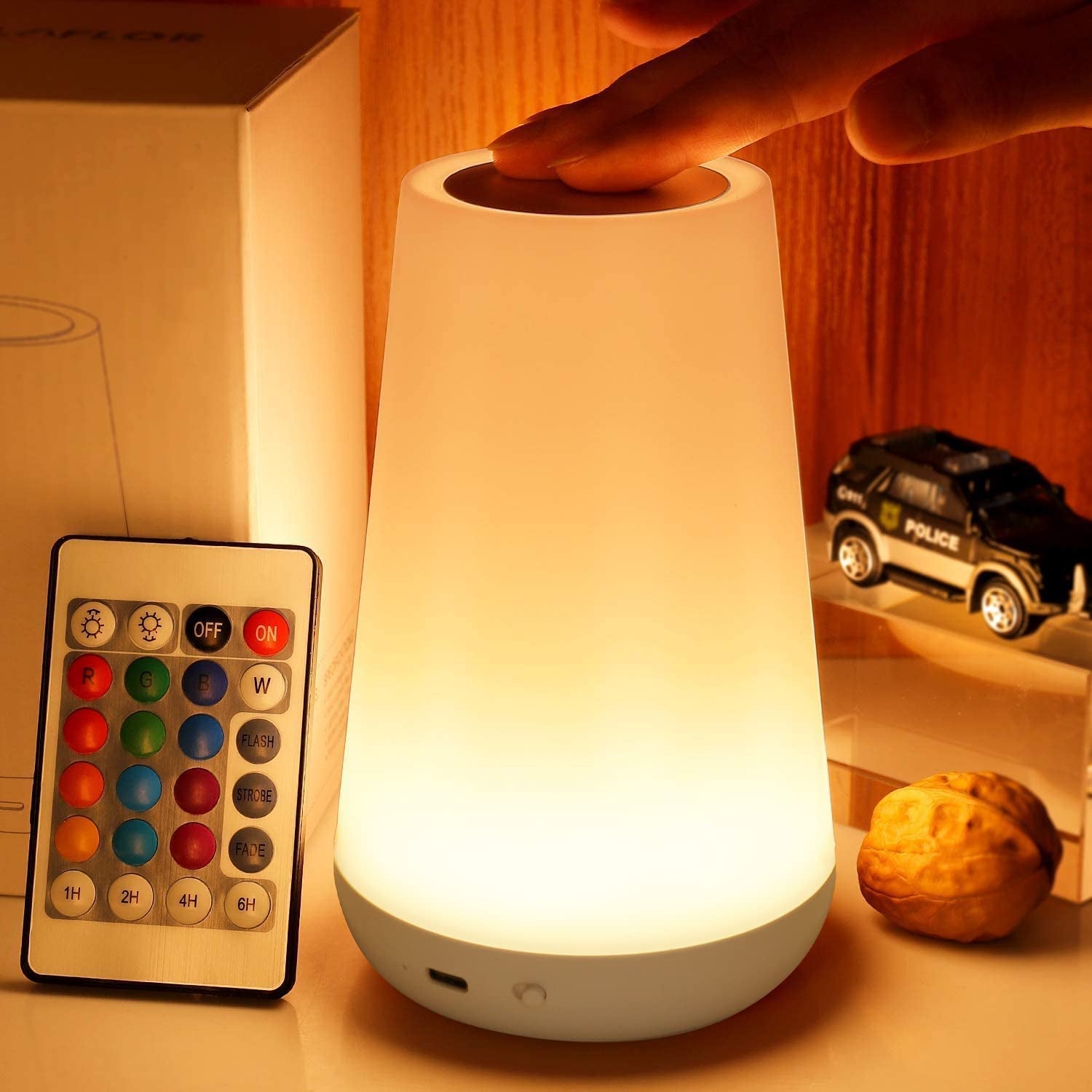 Touch Lamp Portable Bedside Lamps - USB Charging Port 5 Level Light & 13 Color Changing RGB Night Light