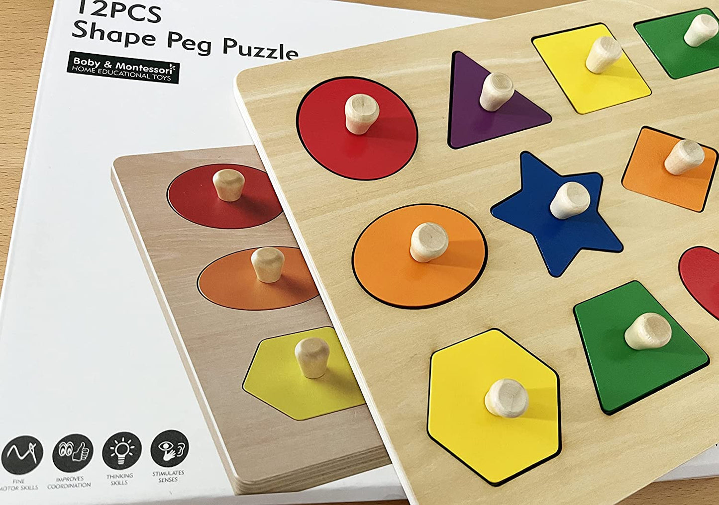 Montessori Toy Shape Peg Puzzles - Toddlers Puzzle with Knob