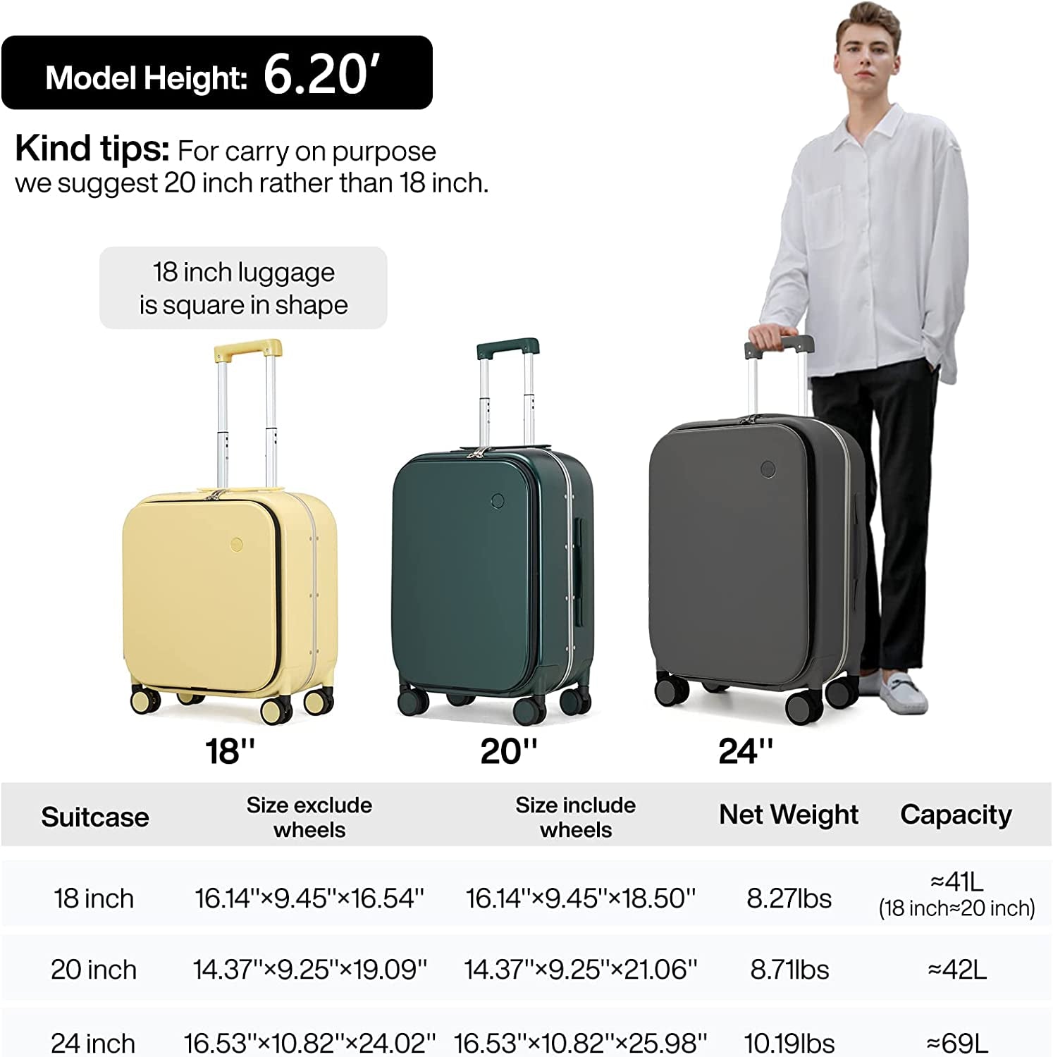 Luggage Suitcase - Travel Luggage Aluminum Frame with TSA Lock & Cover