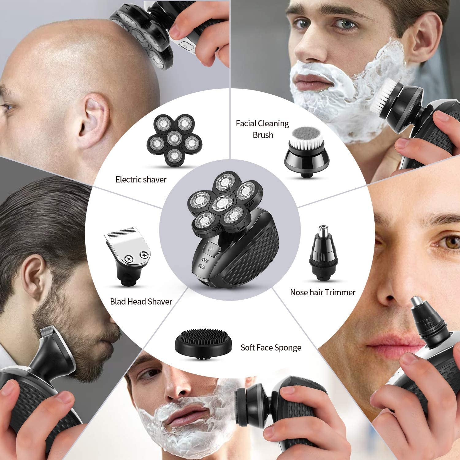 5 in 1 Multifunctional Head Shaver - Men Head Grooming Kit Cordless Electric Razor