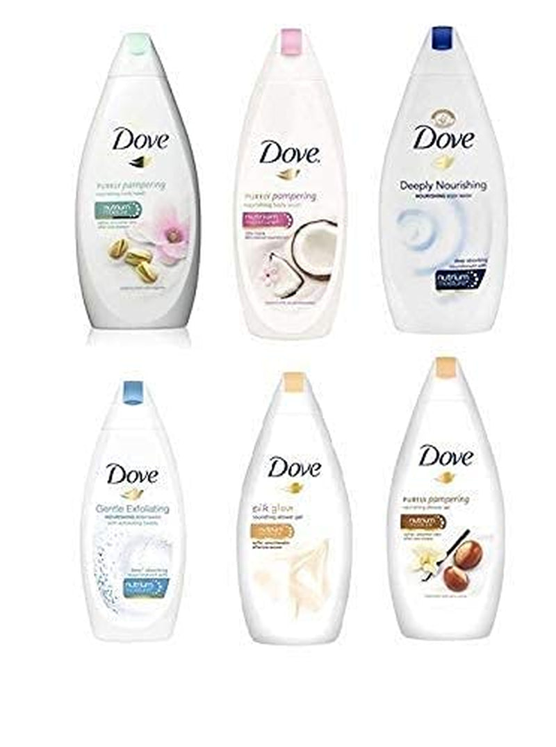 Dove Body Wash Variety - Shea Butter, Deep Moisture, Pistachio Cream, Coconut Milk and Silk Glow 6 Count Pack of 1