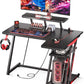 Gaming Desk - Office Desk with Storage Shelf & Power Outlets Desk with Monitor Shelf