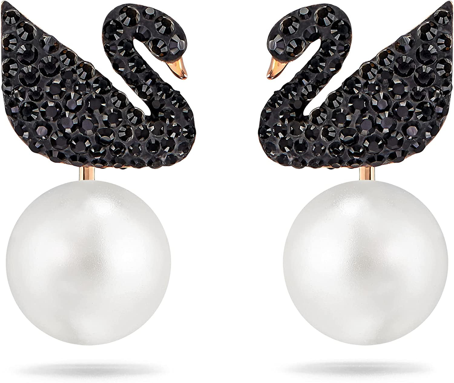 Iconic Swan Necklace and Earrings Rose Gold Tone Finish