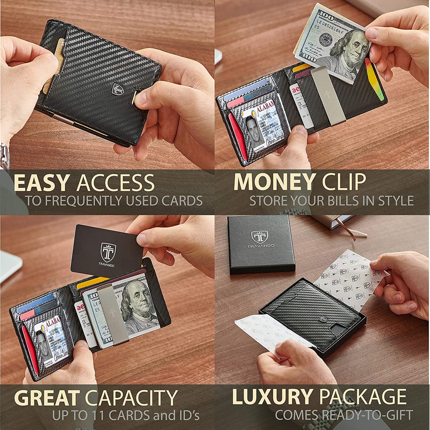 Men's Slim Wallet - Money Clip RFID Blocking Bifold Credit Card Holder for Men