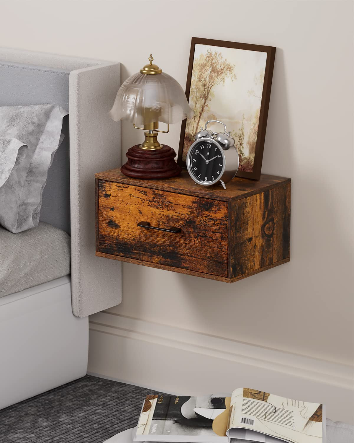 Wall Mounted Nightstand - Floating Nightstand Table with Drawer Bedside Shelf