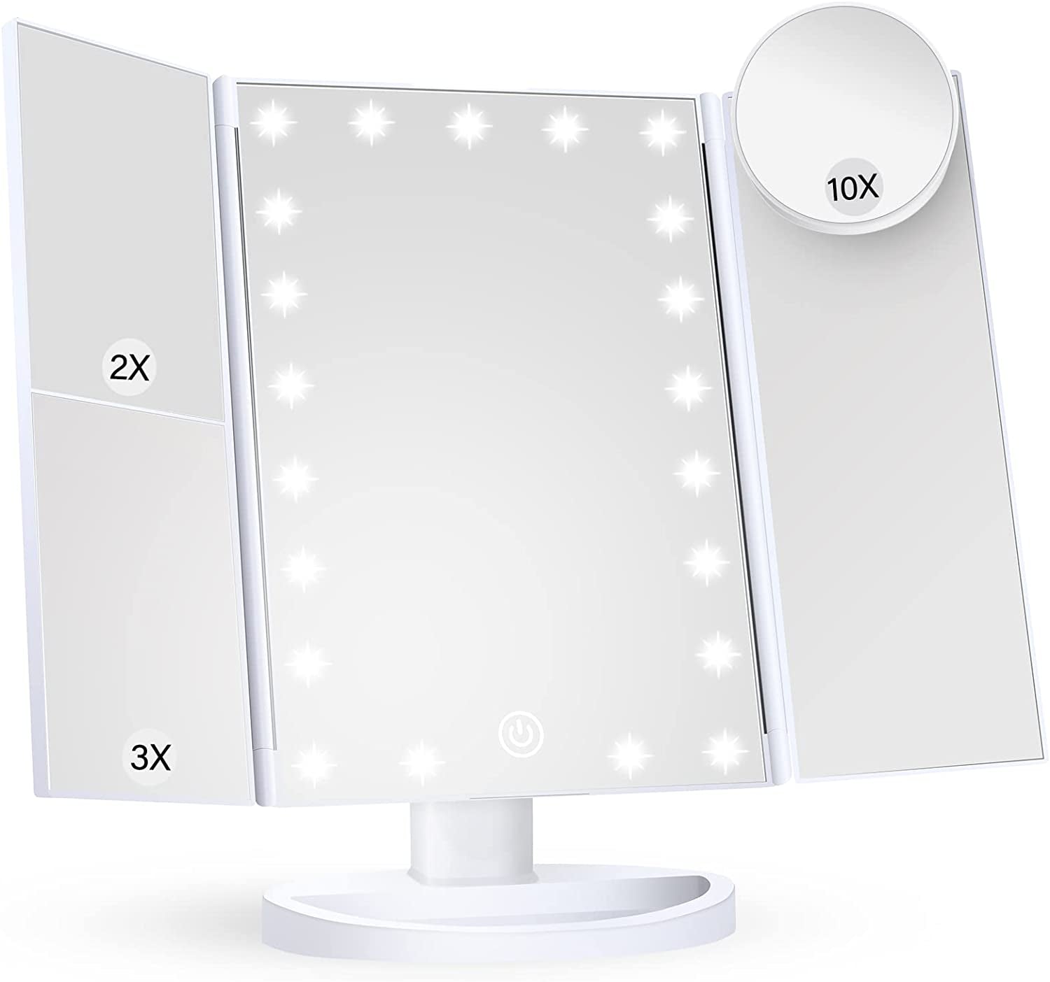 Makeup Mirror - Vanity Mirror with LED Lights Touch Control & Trifold