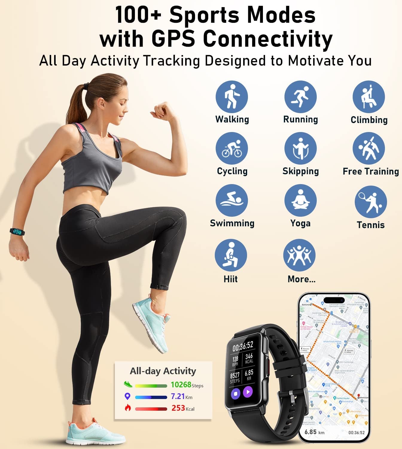 Fitness Smartwatch - Tracker with Heart Rate Oxygen Blood Pressure & Sleep Monitor