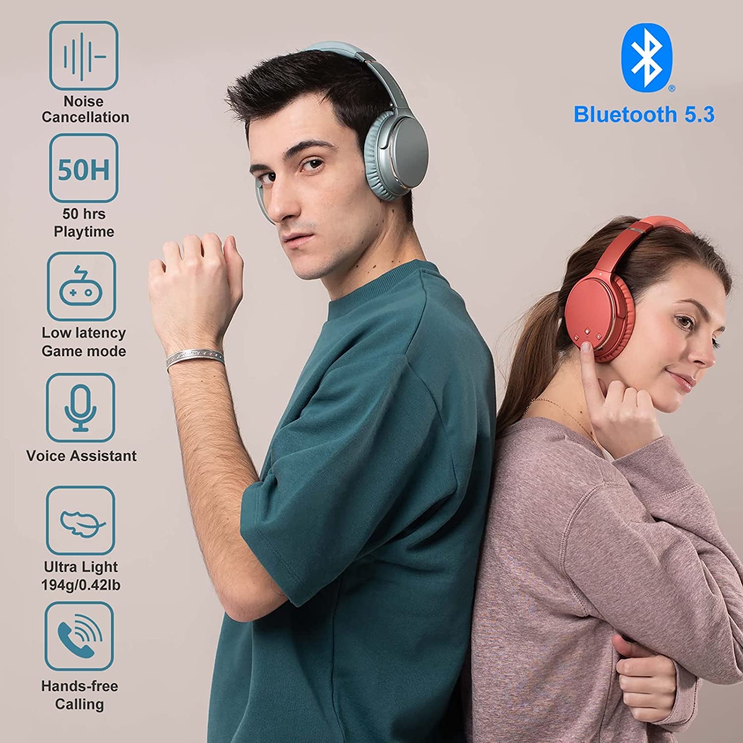 Noise Cancelling Wireless Headphones with Game Mode