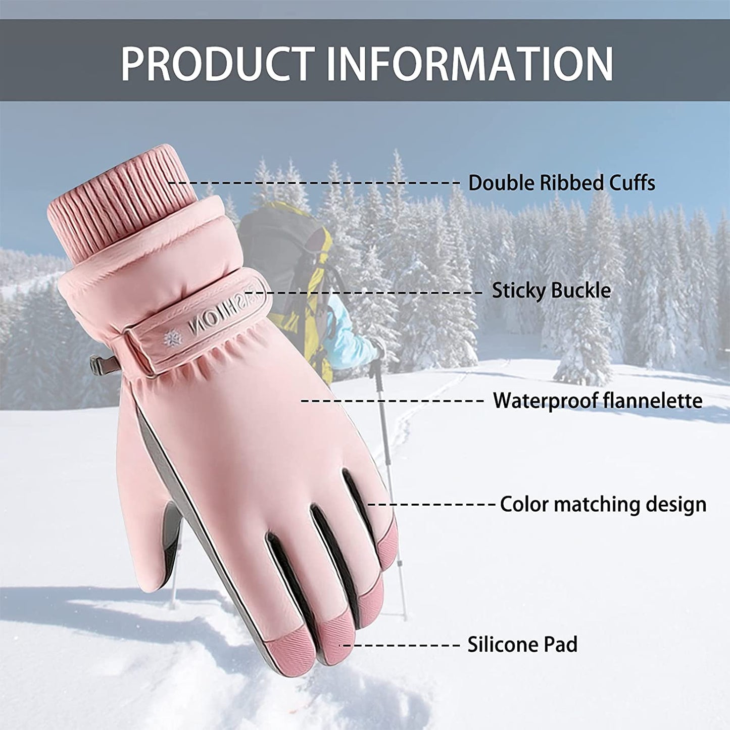 Women Waterproof Ski Gloves - Touchscreen Snowboard Gloves