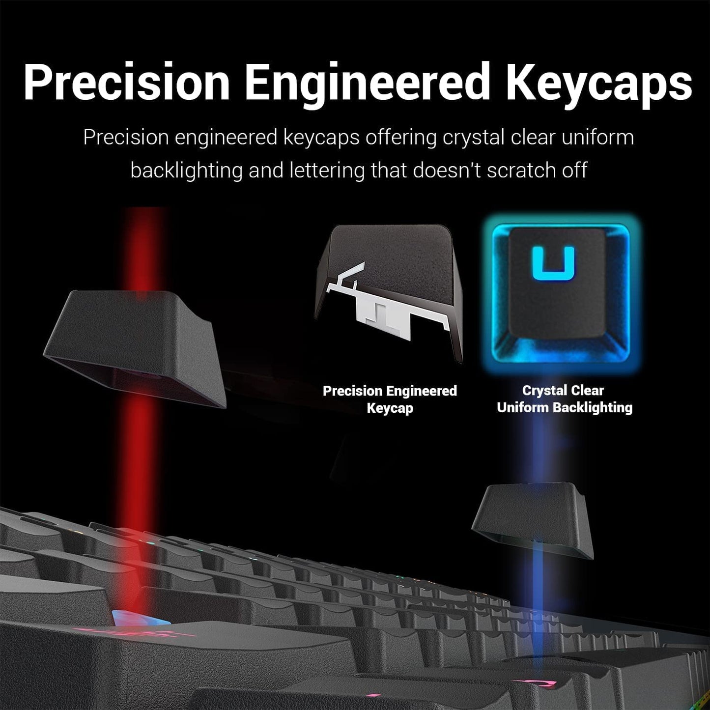 Mechanical Gaming Keyboard - RGB LED Rainbow Backlit Wired Keyboard with Red Switches 104 Keys