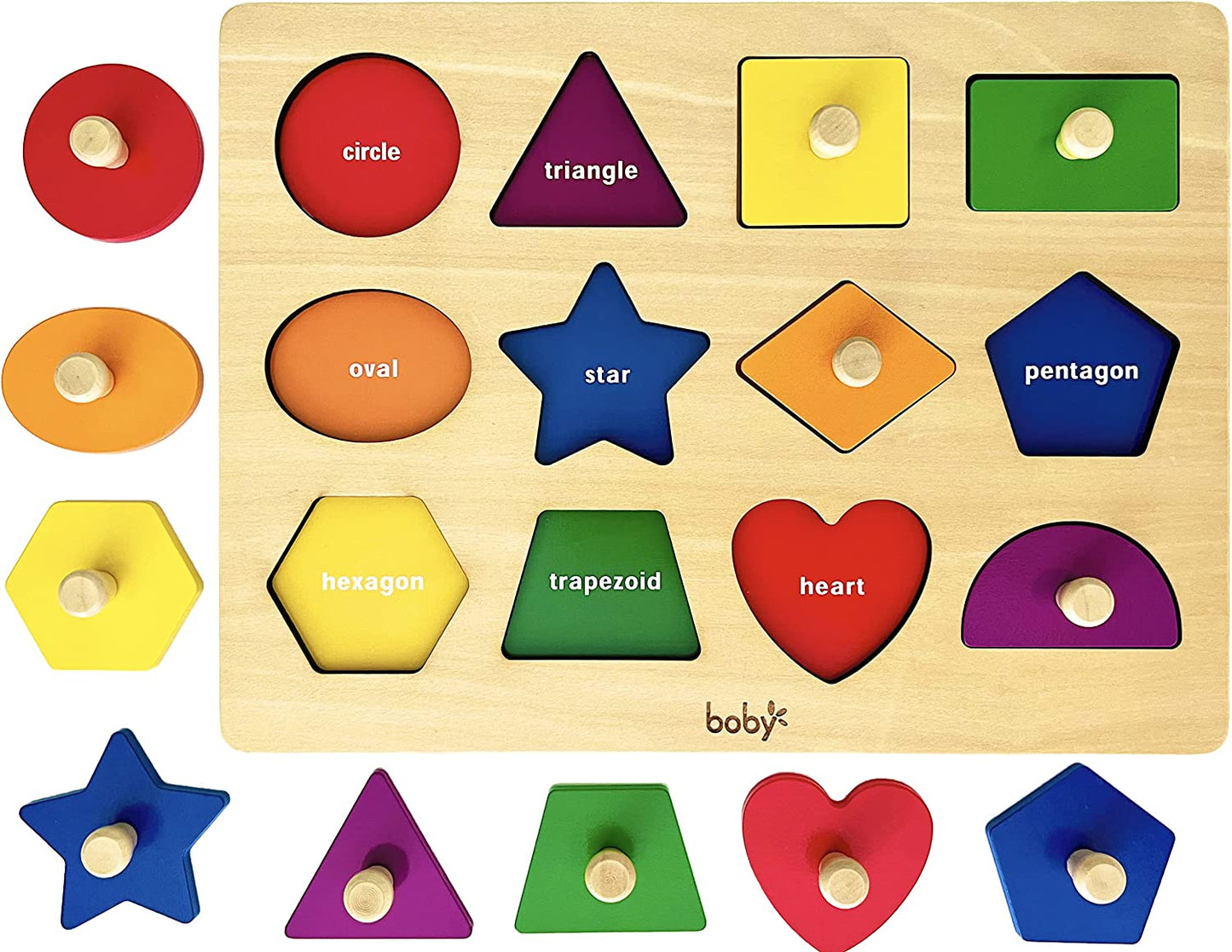 Montessori Toy Shape Peg Puzzles - Toddlers Puzzle with Knob