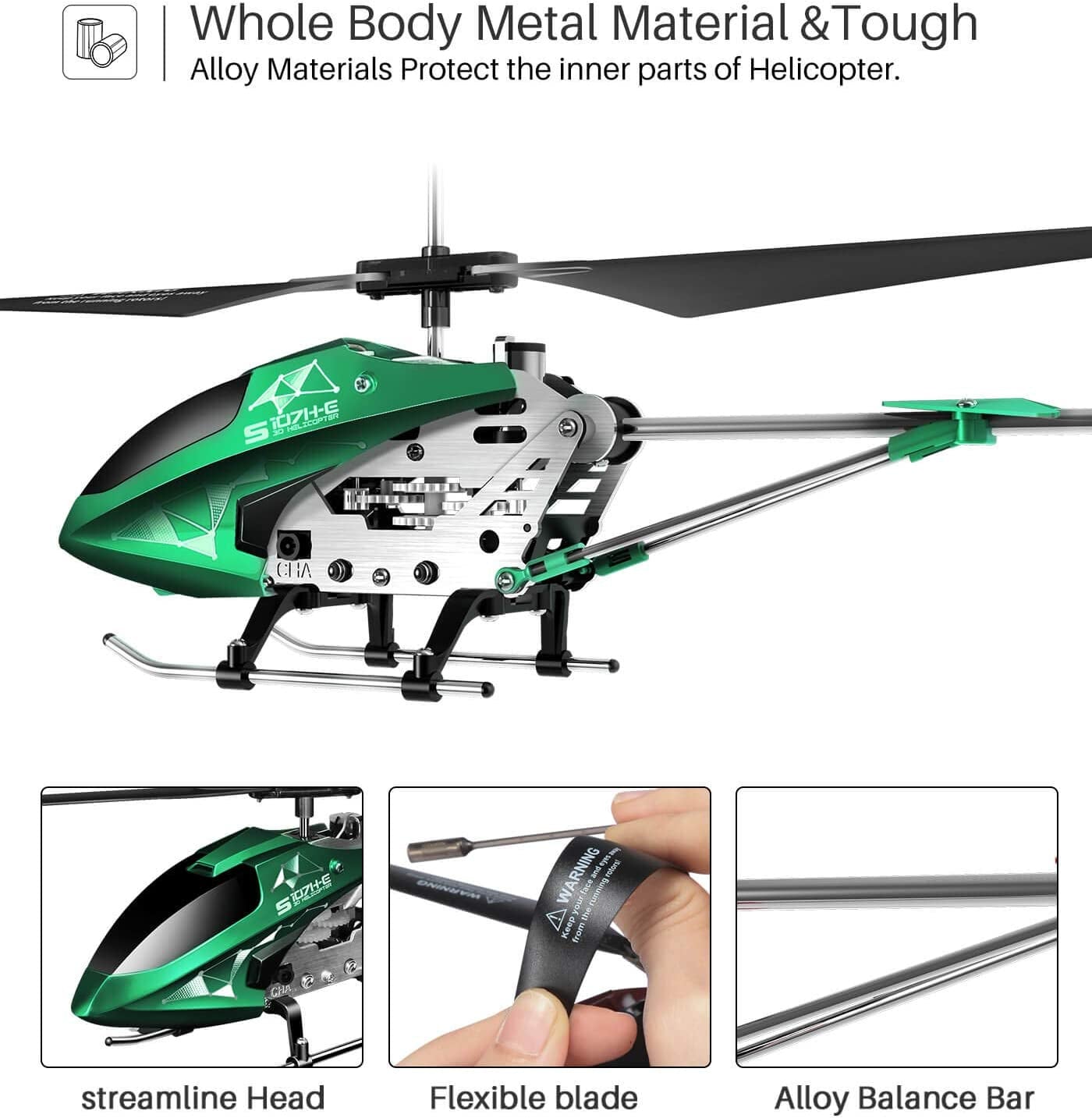 Kids Remote Control Helicopter - Altitude Hold Gyro Stabilizer and High & Low Speed LED Light