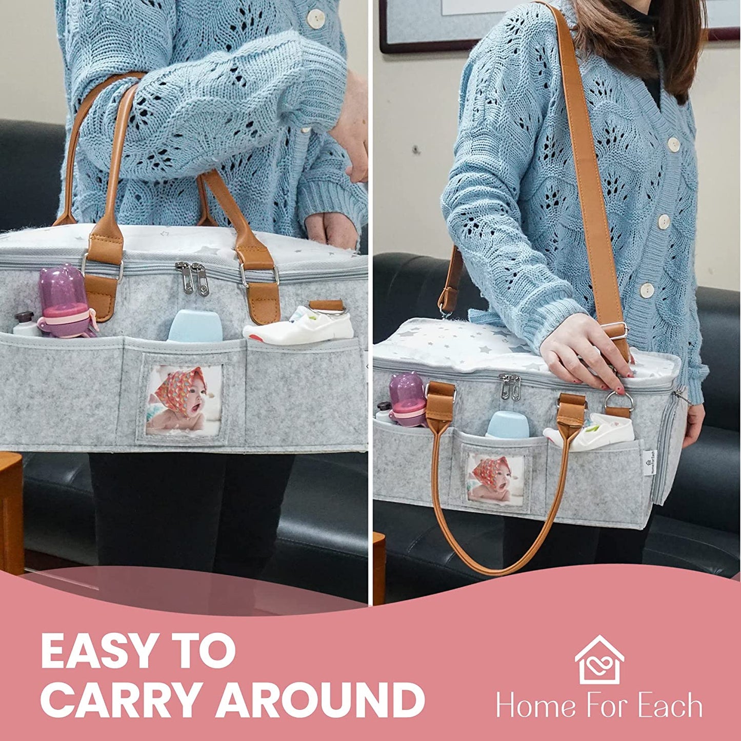 Portable Diaper Caddy - Nursery Caddy Organizer with Roll Lid & Removable Dividers