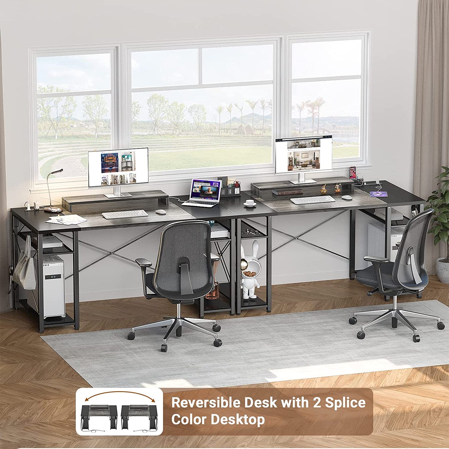 Computer Desk - 48 Inch Desk with Power Outlet and USB Reversible Gaming Desk