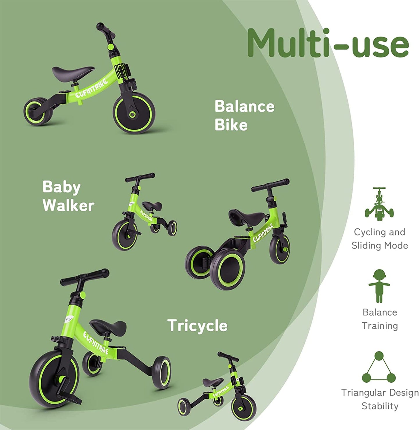 5 in 1 Toddler Bike for 10 Month to 4 Years Old Kids - Kids Tricycles