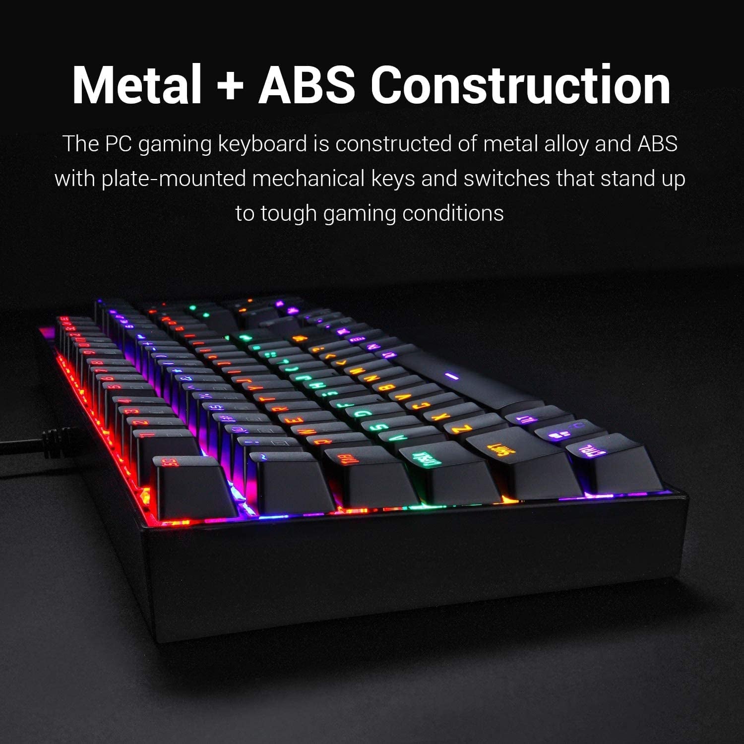 Mechanical Gaming Keyboard - RGB LED Rainbow Backlit Wired Keyboard with Red Switches 104 Keys