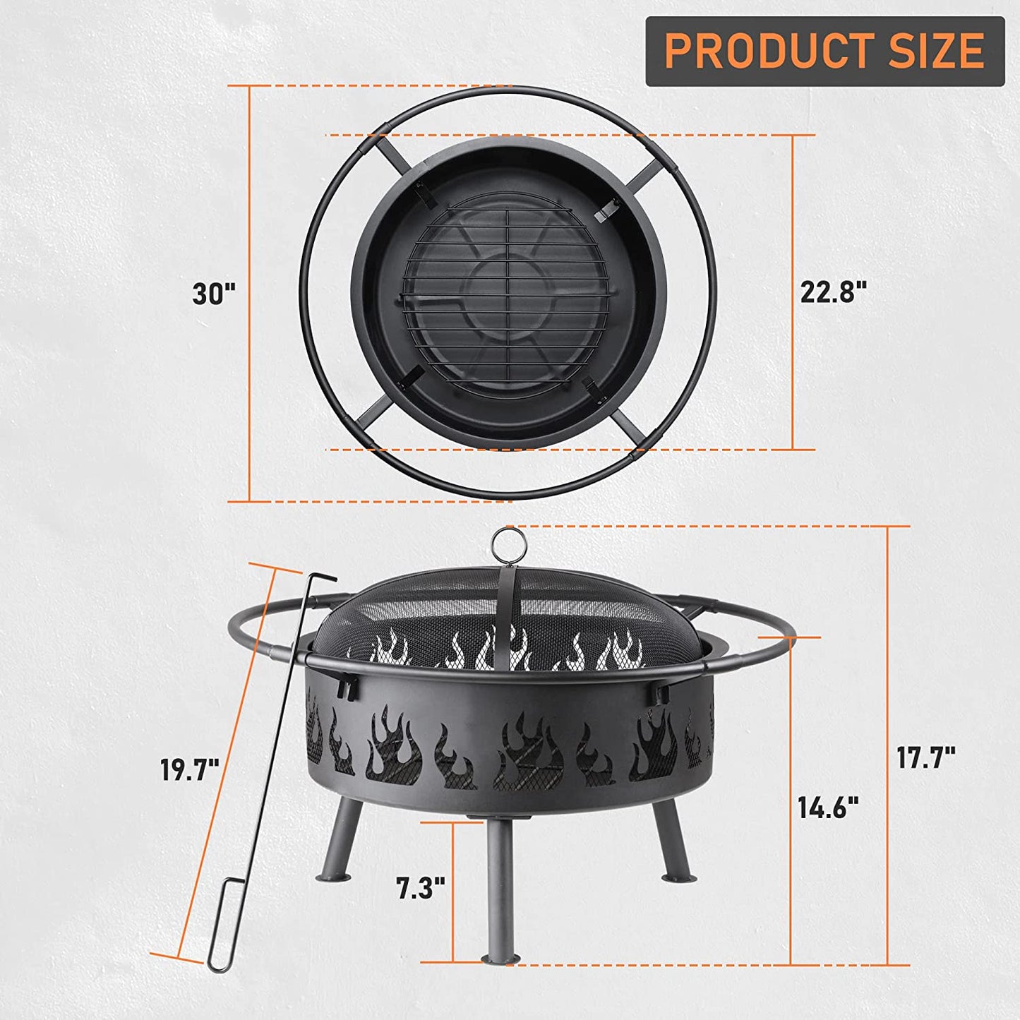 Patio Fire Pit - 30 Inch Iron Cast Fire Pit For Backyard with Spark Screen