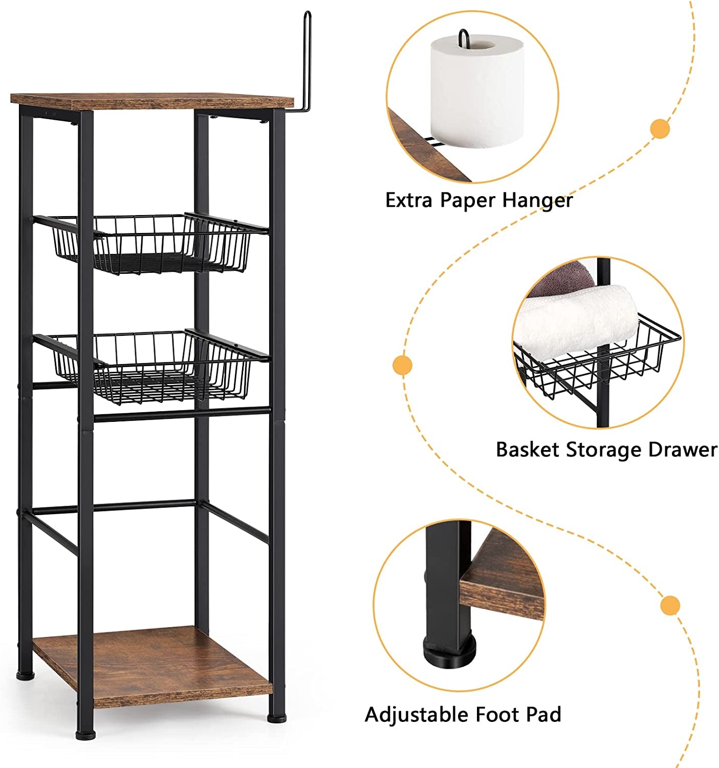 Bathroom Floor Storage Cabinet - Toilet Storage with Drawers and Toilet Paper Holder