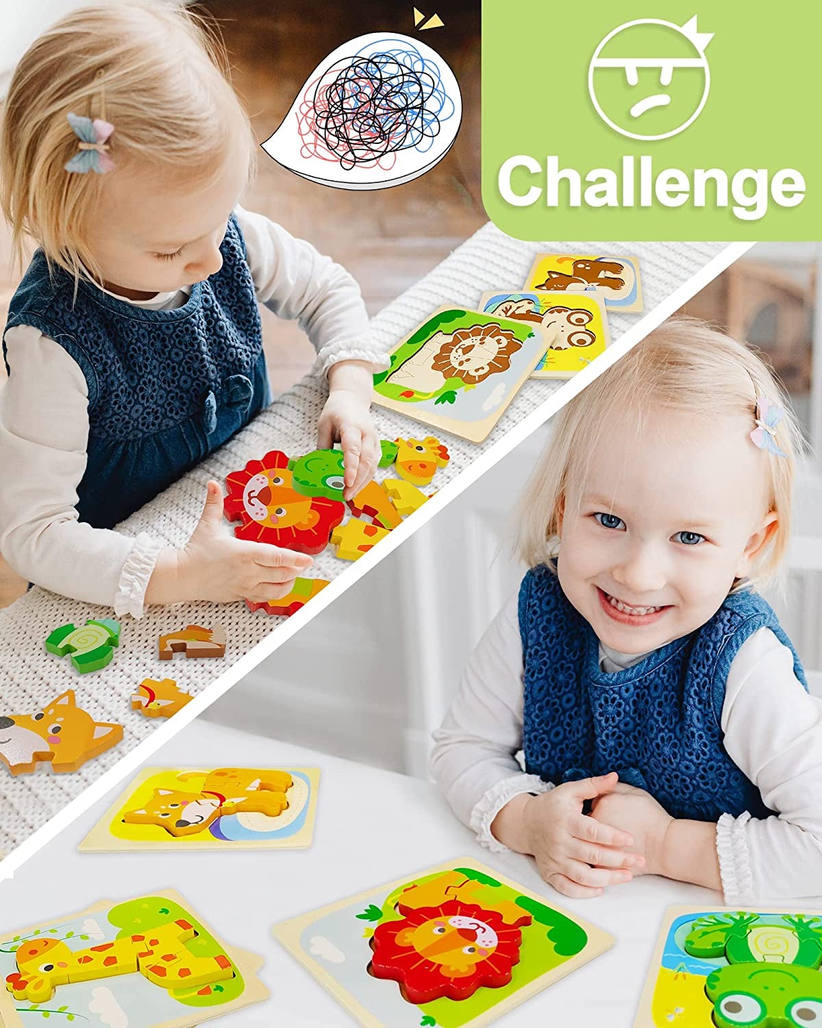 Learning Educational Wooden Puzzles - Toddler Animal Puzzles Toys Ages 1-3