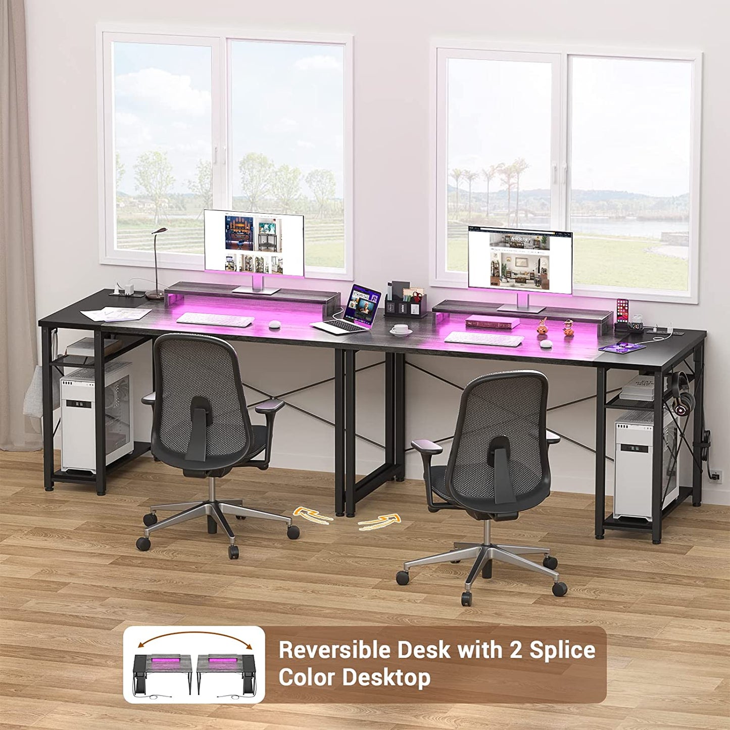 Computer Desk with LED Lights & Power Outlet and USB - 40INCh Reversible Laptop Table