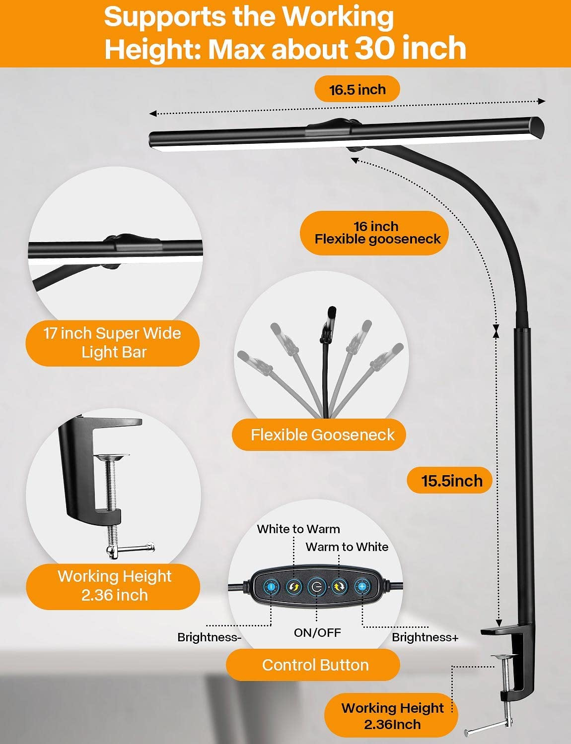 LED Desk Lamp - Home & Office Desk Clamp Light With 25 Adjustable Lighting Modes