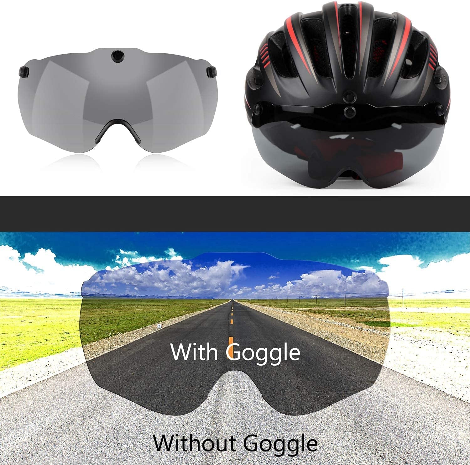 Reflective Bicycle Helmet - USB Rechargeable Light Helmet with Detachable Magnetic UV Goggles