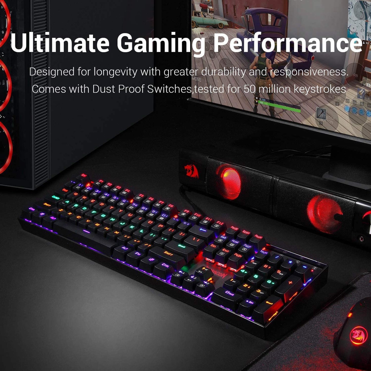 Mechanical Gaming Keyboard - RGB LED Rainbow Backlit Wired Keyboard with Red Switches 104 Keys