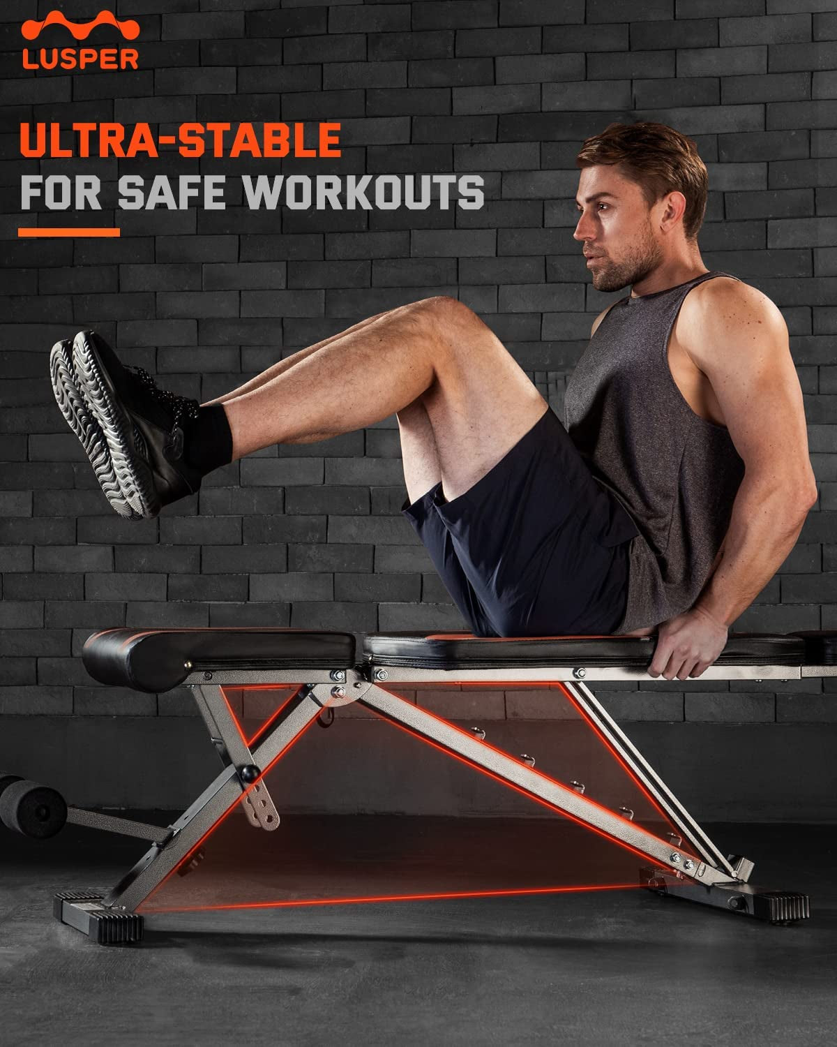 Foldable Bench Press - Adjustable and Extended Home Gym Workout Bench